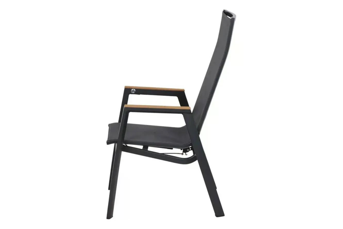 SIENA GARDEN Rondo Move Stapelsessel, anthrazit matt, Alu/Ranotex, 72 x 59 x 110 cm, mit Teak-Armlehnen, stufenlos verstellbar