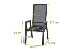 SIENA GARDEN Rondo Move Stapelsessel, anthrazit matt, Alu/Ranotex, 72 x 59 x 110 cm, mit Teak-Armlehnen, stufenlos verstellbar