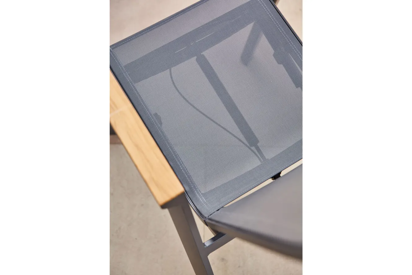 SIENA GARDEN Rondo Move Stapelsessel, anthrazit matt, Alu/Ranotex, 72 x 59 x 110 cm, mit Teak-Armlehnen, stufenlos verstellbar