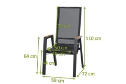 SIENA GARDEN Rondo Move Stapelsessel, anthrazit matt, Alu/Ranotex, 72 x 59 x 110 cm, mit Teak-Armlehnen, stufenlos verstellbar