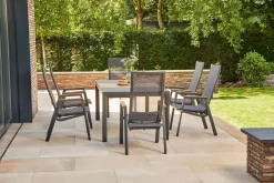 SIENA GARDEN Rondo Move Stapelsessel, anthrazit matt, Alu/Ranotex, 72 x 59 x 110 cm, mit Teak-Armlehnen, stufenlos verstellbar