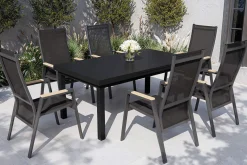 SIENA GARDEN Savona Garten-Essgruppe, anthrazit matt/grau, Alu/Glas/Teak/Ranotex, 180/240 x 100 cm, ausziehbar