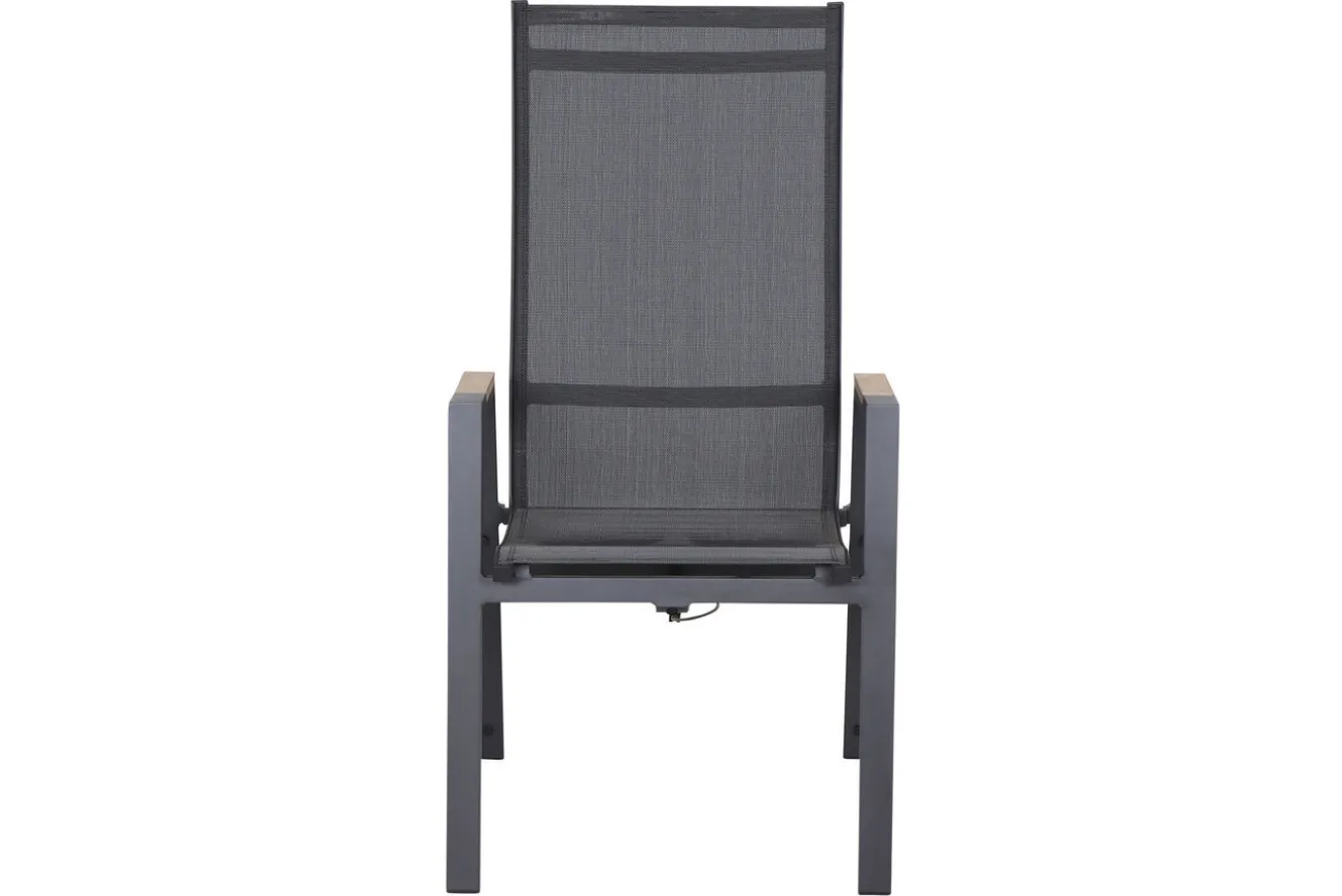 SIENA GARDEN Savona Move Stapelsessel, anthrazit matt, Alu/Ranotex, 73 x 60 x 113 cm, mit Teak-Armlehnen, verstellbar