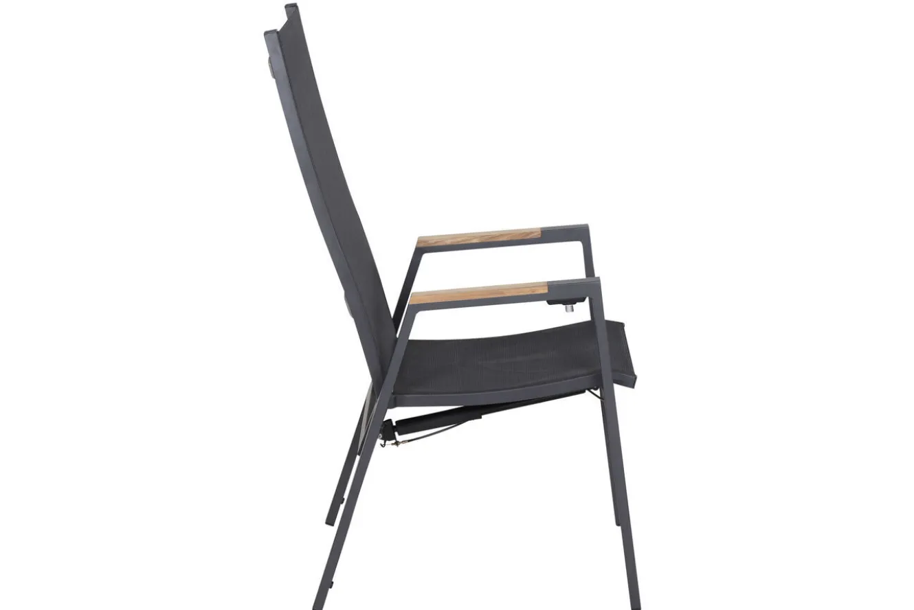 SIENA GARDEN Savona Move Stapelsessel, anthrazit matt, Alu/Ranotex, 73 x 60 x 113 cm, mit Teak-Armlehnen, verstellbar