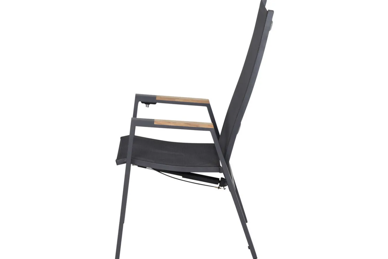 SIENA GARDEN Savona Move Stapelsessel, anthrazit matt, Alu/Ranotex, 73 x 60 x 113 cm, mit Teak-Armlehnen, verstellbar