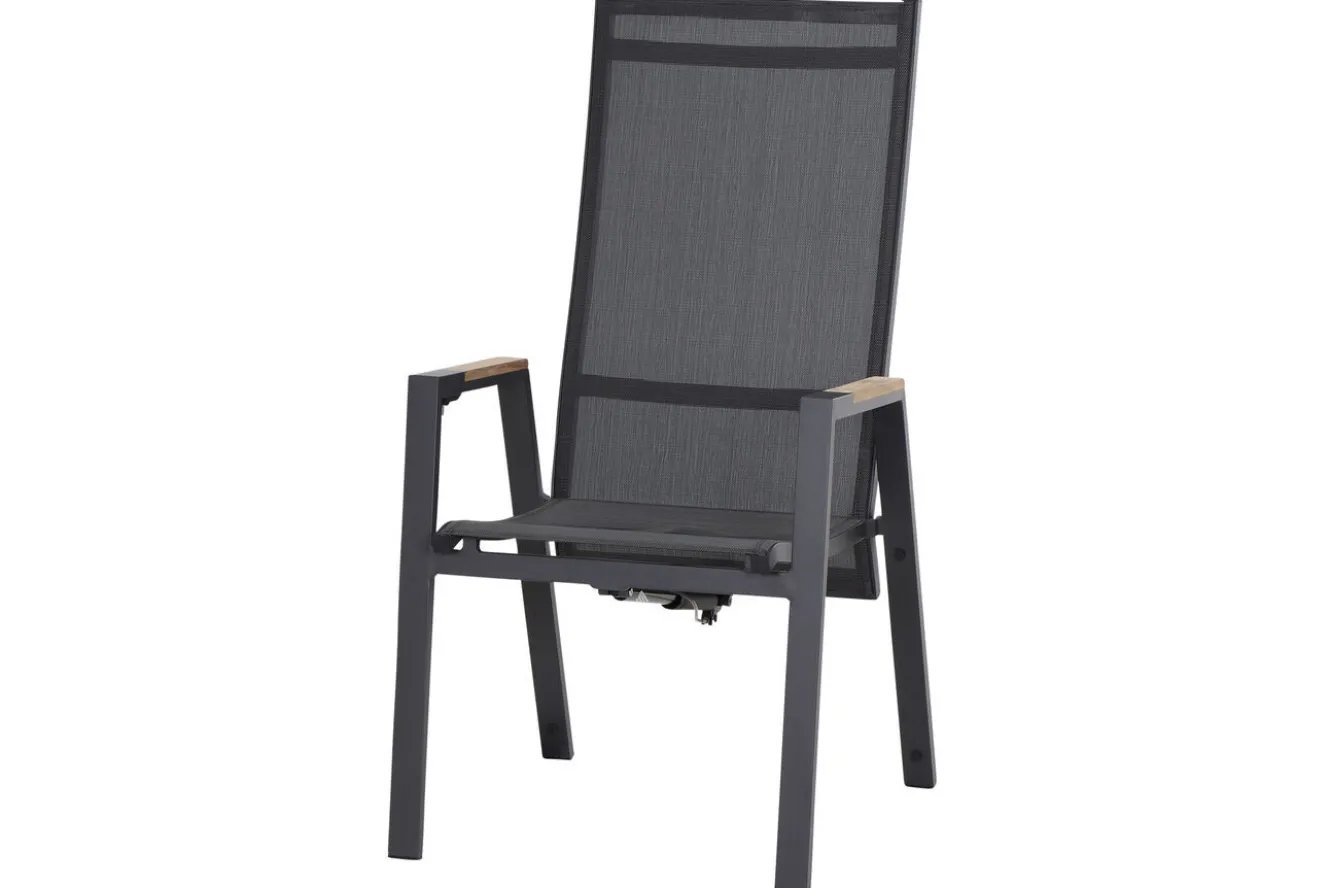 SIENA GARDEN Savona Move Stapelsessel, anthrazit matt, Alu/Ranotex, 73 x 60 x 113 cm, mit Teak-Armlehnen, verstellbar