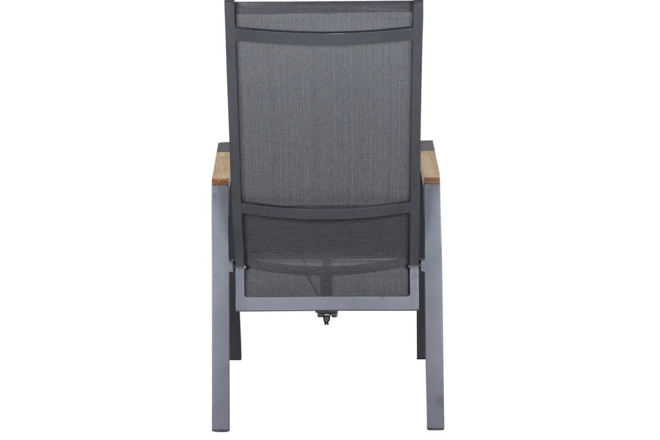 SIENA GARDEN Savona Move Stapelsessel, anthrazit matt, Alu/Ranotex, 73 x 60 x 113 cm, mit Teak-Armlehnen, verstellbar