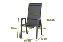 SIENA GARDEN Savona Move Stapelsessel, anthrazit matt, Alu/Ranotex, 73 x 60 x 113 cm, mit Teak-Armlehnen, verstellbar