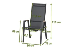 SIENA GARDEN Savona Move Stapelsessel, anthrazit matt, Alu/Ranotex, 73 x 60 x 113 cm, mit Teak-Armlehnen, verstellbar