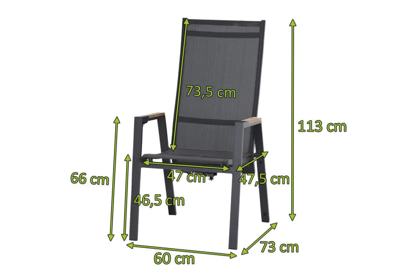 SIENA GARDEN Savona Move Stapelsessel, anthrazit matt, Alu/Ranotex, 73 x 60 x 113 cm, mit Teak-Armlehnen, verstellbar