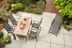 SIENA GARDEN Savona Move Stapelsessel, anthrazit matt, Alu/Ranotex, 73 x 60 x 113 cm, mit Teak-Armlehnen, verstellbar