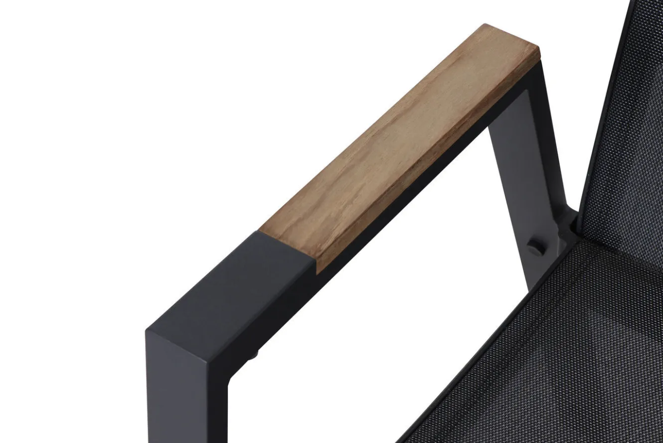 SIENA GARDEN Savona Move Stapelsessel, anthrazit matt, Alu/Ranotex, 73 x 60 x 113 cm, mit Teak-Armlehnen, verstellbar