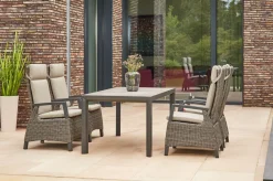 SIENA GARDEN Silva/Corido Garten-Essgruppe, anthrazit/grau, Alu/Gardino®-Geflecht/Keramik, 160 x 90cm, inkl. 4 Diningsessel