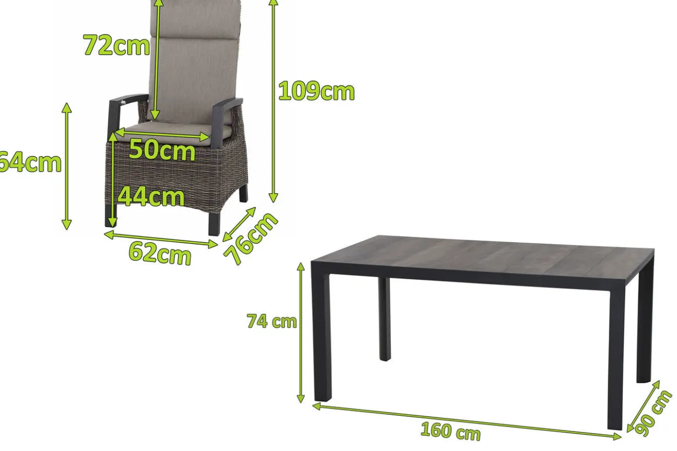 SIENA GARDEN Silva/Corido Garten-Essgruppe, anthrazit/grau, Alu/Gardino®-Geflecht/Keramik, 160 x 90cm, inkl. 4 Diningsessel
