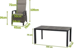 SIENA GARDEN Silva/Corido Garten-Essgruppe, anthrazit/grau, Alu/Gardino®-Geflecht/Keramik, 160 x 90cm, inkl. 4 Diningsessel