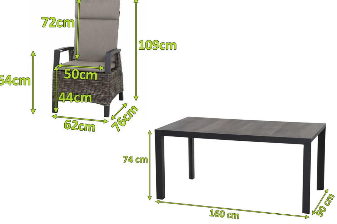 SIENA GARDEN Silva/Corido Garten-Essgruppe, anthrazit/grau, Alu/Gardino®-Geflecht/Keramik, 160 x 90cm, inkl. 4 Diningsessel