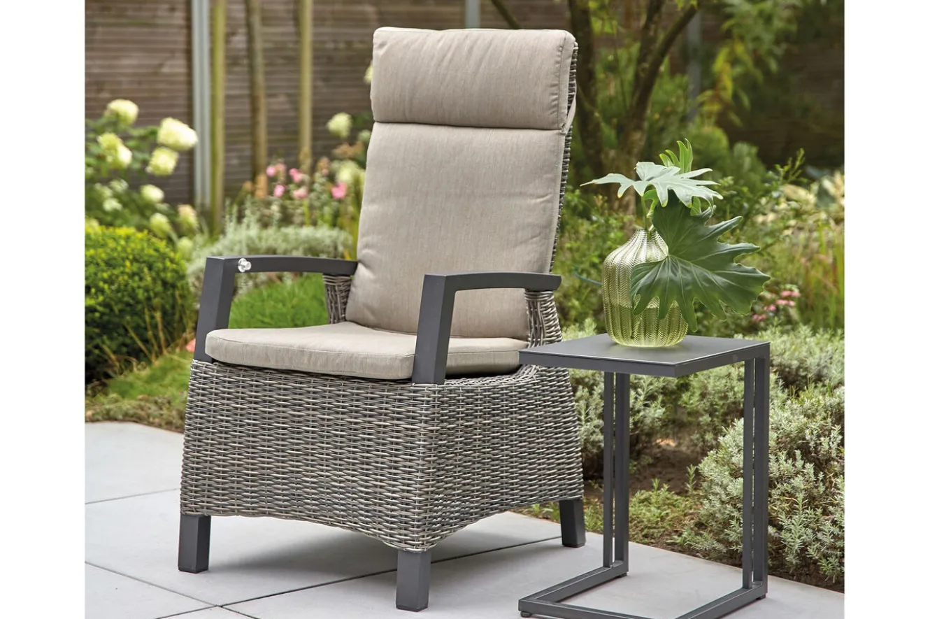 SIENA GARDEN Silva/Corido Garten-Essgruppe, anthrazit/grau, Alu/Gardino®-Geflecht/Keramik, 160 x 90cm, inkl. 4 Diningsessel