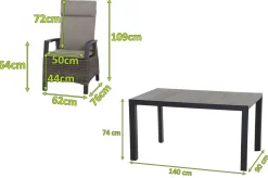 SIENA GARDEN Silva/Corido Garten-Essgruppe, anthrazit/grau, Alu/Gardino®-Geflecht/Keramik, 140 x 90cm, inkl. 4 Diningsessel