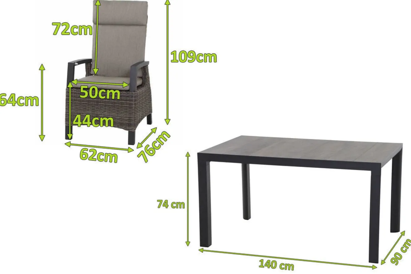 SIENA GARDEN Silva/Corido Garten-Essgruppe, anthrazit/grau, Alu/Gardino®-Geflecht/Keramik, 140 x 90cm, inkl. 4 Diningsessel