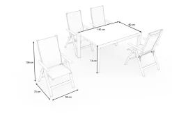 SIENA GARDEN Silva Garten-Essgruppe mit 4 Klappstühlen, anthrazit/grau, Alu/Textilene, Esstisch mit Keramikplatte 140 x 90 cm
