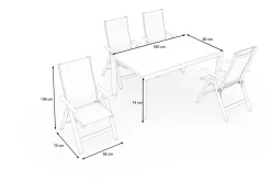 SIENA GARDEN Silva Garten-Essgruppe mit 4 Klappstühlen, anthrazit/grau, Alu/Textilene, Esstisch mit Keramikplatte 160 x 90 cm