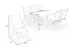 SIENA GARDEN Silva Garten-Essgruppe mit 6 Klappstühlen, anthrazit/grau, Alu/Textilene, Esstisch mit Keramikplatte 160 x 90 cm