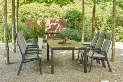 SIENA GARDEN Silva/Valencia Garten-Essgruppe, anthrazit/grau, Alu/Textilgewebe/Keramik, 220 x 100cm, inkl. 6 Diningsessel, stufenlos verstellbar