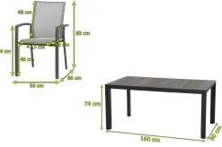 SIENA GARDEN Silva/Velia Garten-Essgruppe, anthrazit/grau, Alu/Ranotex®-Gewebe/Keramik, 160 x 90cm, inkl. 4 Diningsessel