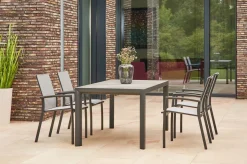 SIENA GARDEN Silva/Velia Garten-Essgruppe, anthrazit/grau, Alu/Ranotex®-Gewebe/Keramik, 160 x 90cm, inkl. 4 Diningsessel