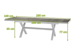 SIENA GARDEN Sincro Ausziehtisch, matt weiß-grau/washed grey, Alu/Keramik, 200/260x100 cm, synchroner Auszugsmechanismus