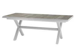 SIENA GARDEN Sincro Ausziehtisch, matt weiß-grau/washed grey, Alu/Keramik, 200/260x100 cm, synchroner Auszugsmechanismus