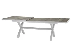 SIENA GARDEN Sincro Ausziehtisch, matt weiß-grau/washed grey, Alu/Keramik, 200/260x100 cm, synchroner Auszugsmechanismus