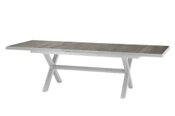 SIENA GARDEN Sincro Ausziehtisch, matt weiß-grau/washed grey, Alu/Keramik, 200/260x100 cm, synchroner Auszugsmechanismus