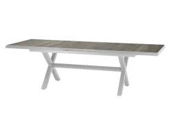 SIENA GARDEN Sincro Ausziehtisch, matt weiß-grau/washed grey, Alu/Keramik, 200/260x100 cm, synchroner Auszugsmechanismus
