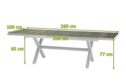 SIENA GARDEN Sincro Ausziehtisch, matt weiß-grau/washed grey, Alu/Keramik, 200/260x100 cm, synchroner Auszugsmechanismus