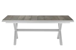 SIENA GARDEN Sincro Ausziehtisch, matt weiß-grau/washed grey, Alu/Keramik, 200/260x100 cm, synchroner Auszugsmechanismus