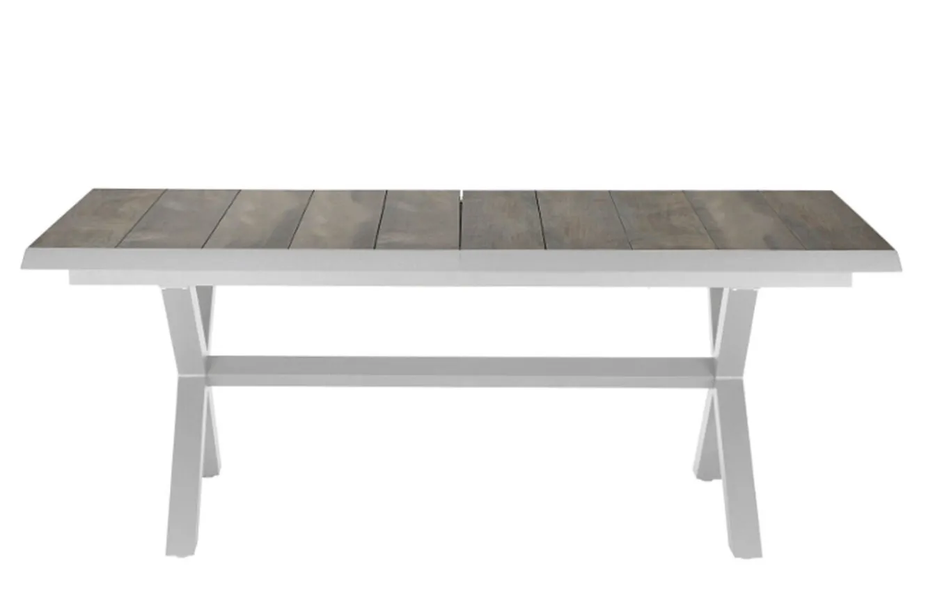 SIENA GARDEN Sincro Ausziehtisch, matt weiß-grau/washed grey, Alu/Keramik, 200/260x100 cm, synchroner Auszugsmechanismus