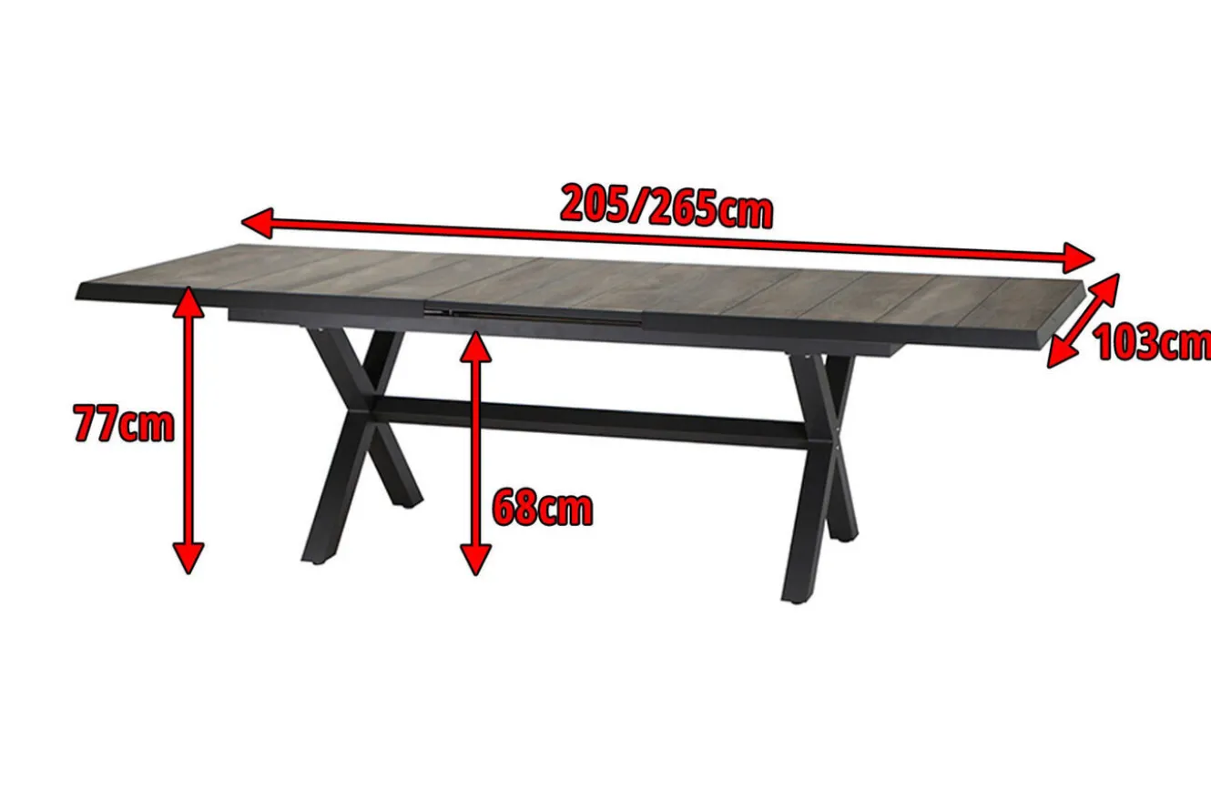 SIENA GARDEN Sincro Ausziehtisch, anthrazit/natur-grau, Alu/Keramik, 200/260 x 100 cm