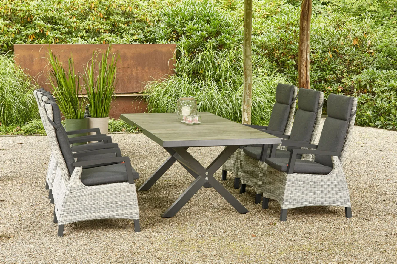 SIENA GARDEN Sincro/Corido Garten-Essgruppe, anthrazit/grau, Alu/Geflecht/Keramik, 200/260 x 100 cm, inkl. 6 Diningsessel