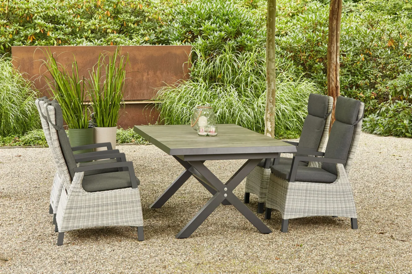 SIENA GARDEN Sincro/Corido Garten-Essgruppe, anthrazit/grau, Alu/Geflecht/Keramik, 200/260 x 100 cm, inkl. 4 Diningsessel