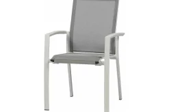 SIENA GARDEN Sincro/Velia Garten-Essgruppe für 6 Personen, matt weiß-grau/washed grey, Alu/Ranotex, ausziehbare Tischplatte aus Keramik, stapelbare Stühle