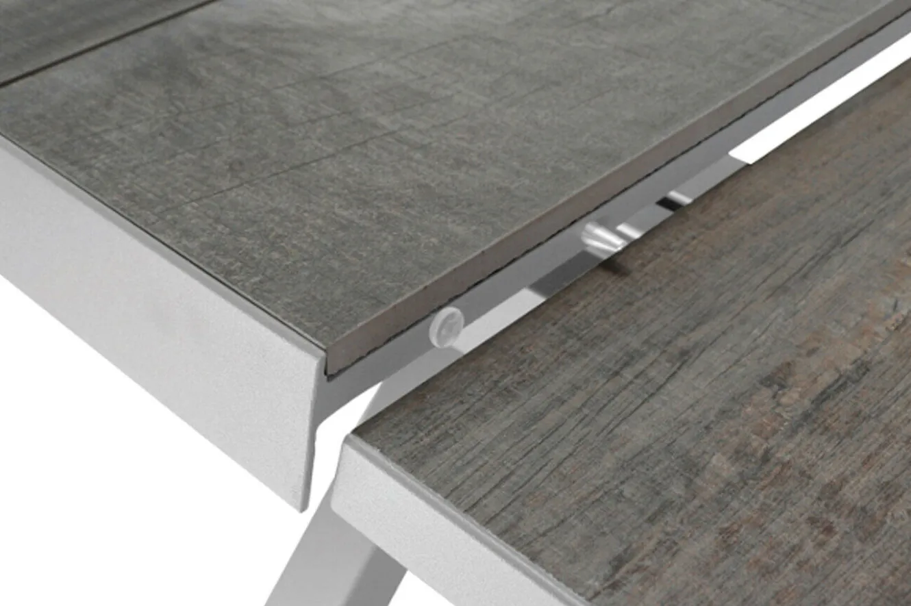 SIENA GARDEN Sincro/Velia Garten-Essgruppe für 8 Personen, matt weiß-grau/washed grey, Alu/Ranotex, ausziehbare Tischplatte aus Keramik, stapelbare Stühle