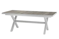 SIENA GARDEN Sincro/Velia Garten-Essgruppe für 8 Personen, matt weiß-grau/washed grey, Alu/Ranotex, ausziehbare Tischplatte aus Keramik, stapelbare Stühle