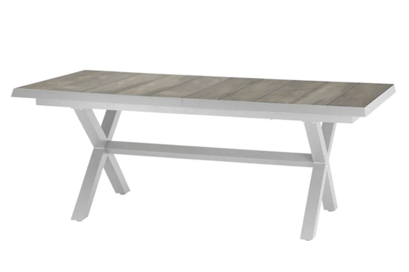 SIENA GARDEN Sincro/Velia Garten-Essgruppe für 8 Personen, matt weiß-grau/washed grey, Alu/Ranotex, ausziehbare Tischplatte aus Keramik, stapelbare Stühle