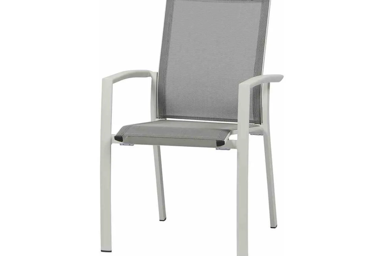 SIENA GARDEN Sincro/Velia Garten-Essgruppe für 8 Personen, matt weiß-grau/washed grey, Alu/Ranotex, ausziehbare Tischplatte aus Keramik, stapelbare Stühle