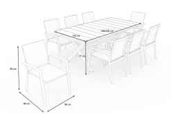 SIENA GARDEN Sincro/Velia Garten-Essgruppe für 8 Personen, matt weiß-grau/washed grey, Alu/Ranotex, ausziehbare Tischplatte aus Keramik, stapelbare Stühle