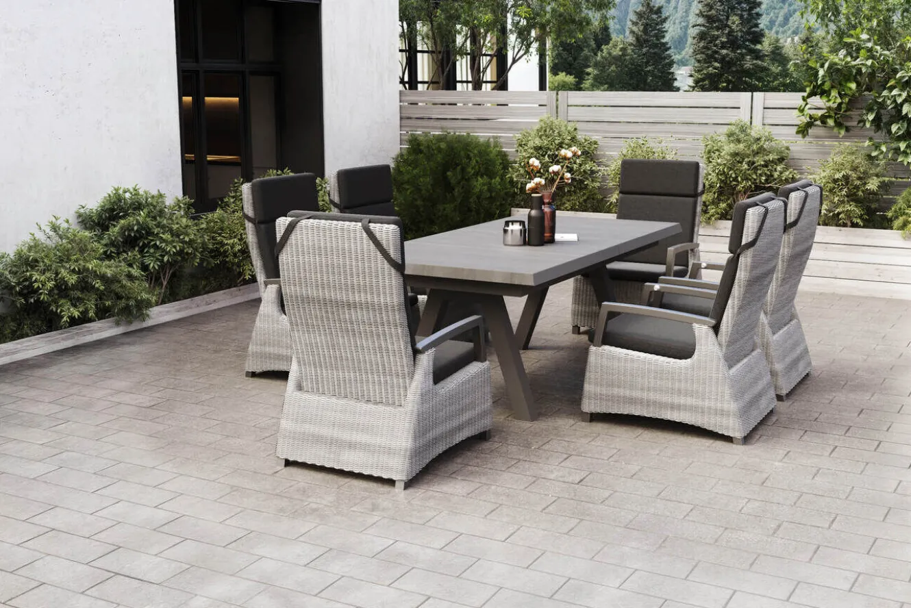 SIENA GARDEN Tirana/Corido Garten-Essgruppe, matt anthrazit, Alu/Edelstahl/Keramik, Ausziehtisch, 6 Sessel