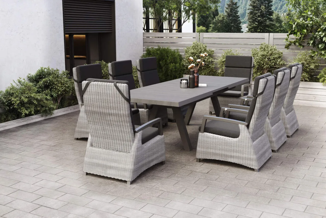 SIENA GARDEN Tirana/Corido Garten-Essgruppe, matt anthrazit, Aluminium/Keramik, Ausziehtisch, 8 Sessel