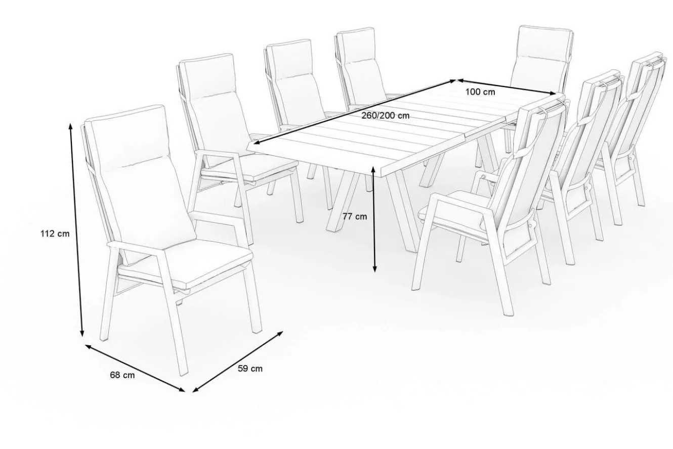 SIENA GARDEN Tirana/Valencia Garten-Essgruppe, matt anthrazit/wood-grey, Aluminium/Keramik, Ausziehtisch, 8 Dining Sessel