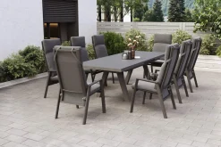 SIENA GARDEN Tirana/Valencia Garten-Essgruppe, matt anthrazit/wood-grey, Aluminium/Keramik, Ausziehtisch, 8 Dining Sessel